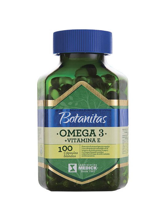 Recipiente Omega 3 + Vitamina E en cápsulas
